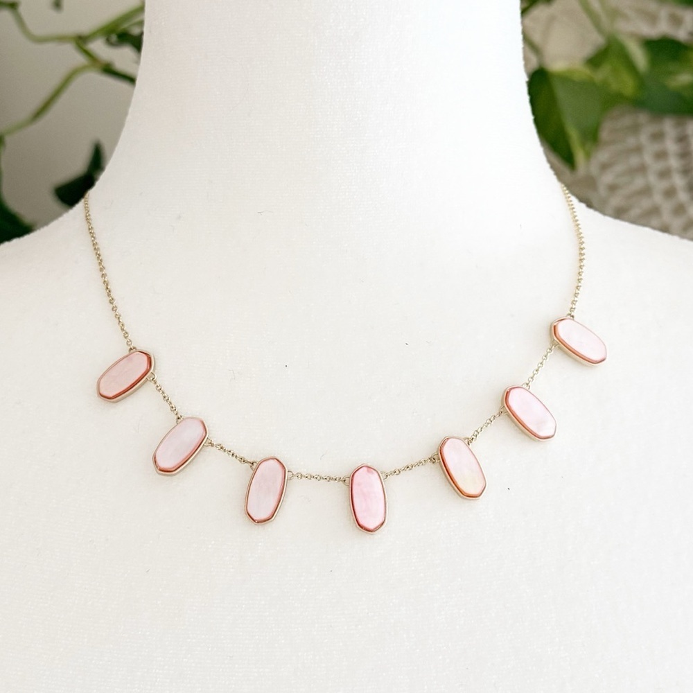 Kendra Scott 18 Inch Meadow Light Pink Hexagon Stone Gold Slider Collar Necklace
